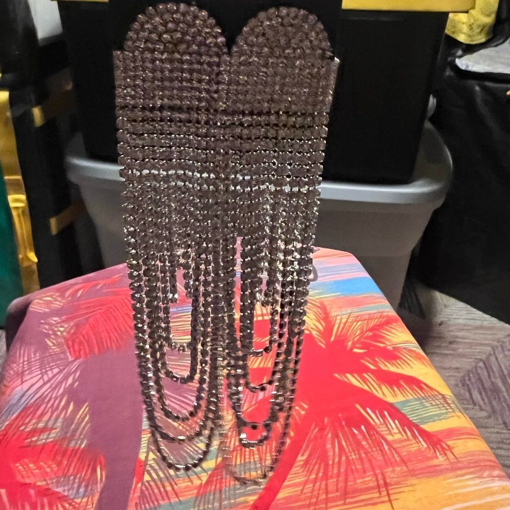 Multi Strand Rhinestone Earrings - image 2